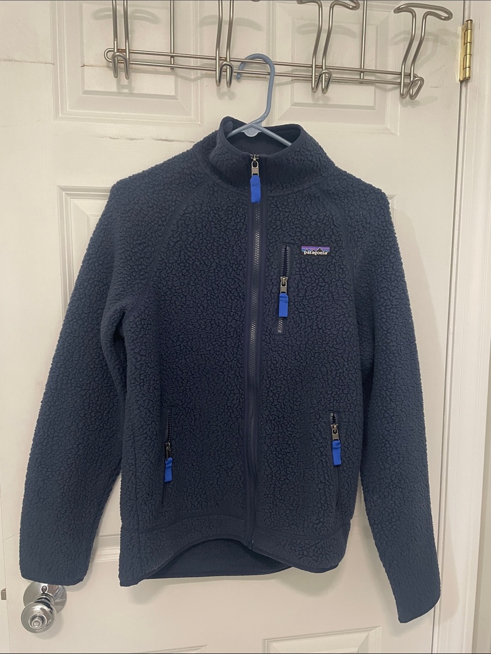 Patagonia Kids Navy Sherpa Fleece Jacket with Blue Trim